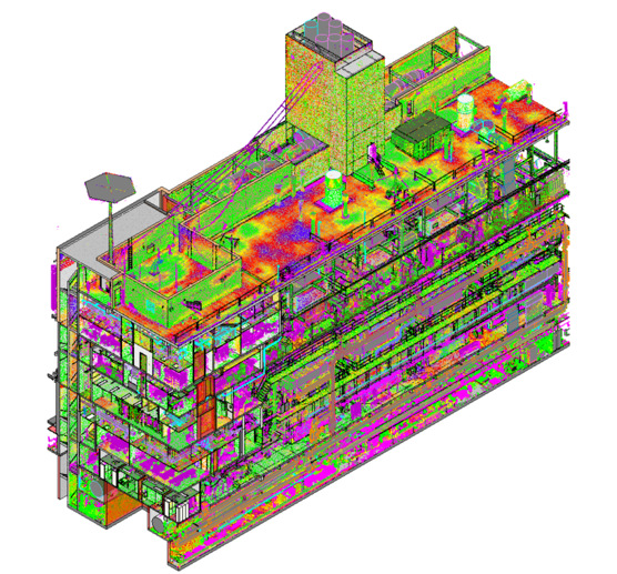 heatmapping on scan-to-BIM model of a building.