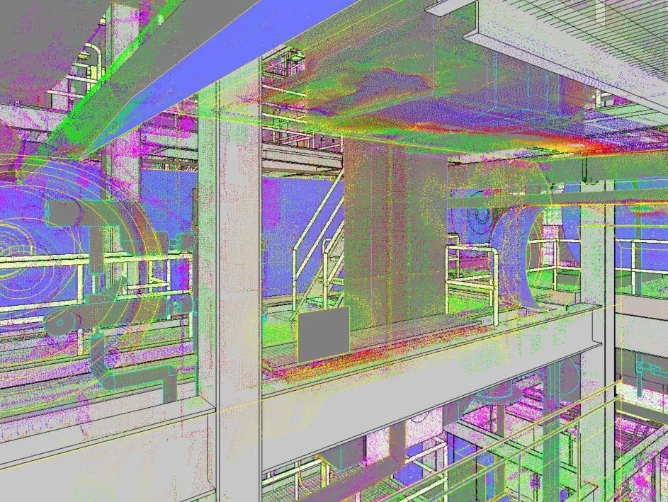 scan-to-bim model showing steel beams